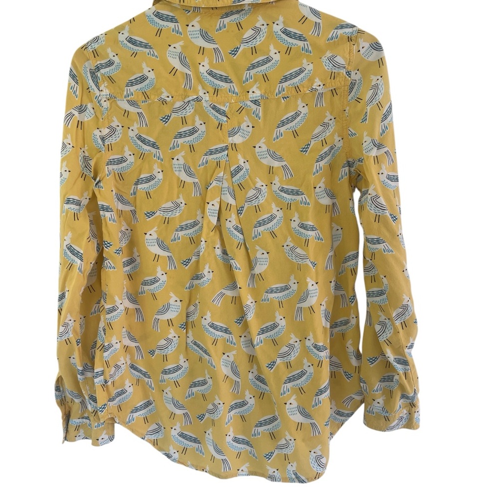 Beachlunchlounge Yellow Bird Pattern Lighweight Button Up LS shirt Sz small - Picture 2 of 10